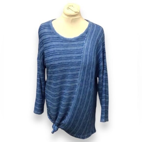 Democracy Women’s Asymmetric Open Knit Longline Sweater, Blue, size M - Picture 1 of 9
